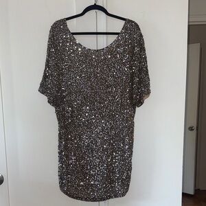 Vince Brown Sequin Scoop Neck Sleeveless Top